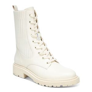 NWT SAM EDELMAN Womens Ivory Lydell Round Toe Block Heel Combat Boots 7 M